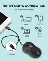 PERIMICE-405C 有線ポータブルUSB-Cマウス 60cm USB-Cケーブル 静音クリック ブラック