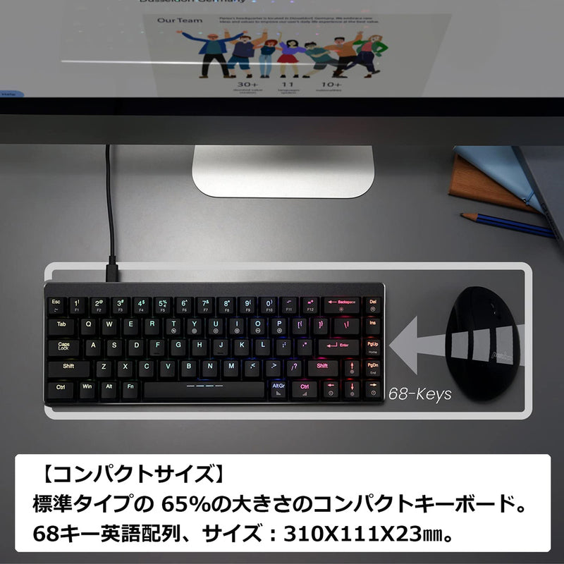 【終売】PERIBOARD-428 メカニカルゲーミングキーボード 茶軸 65%