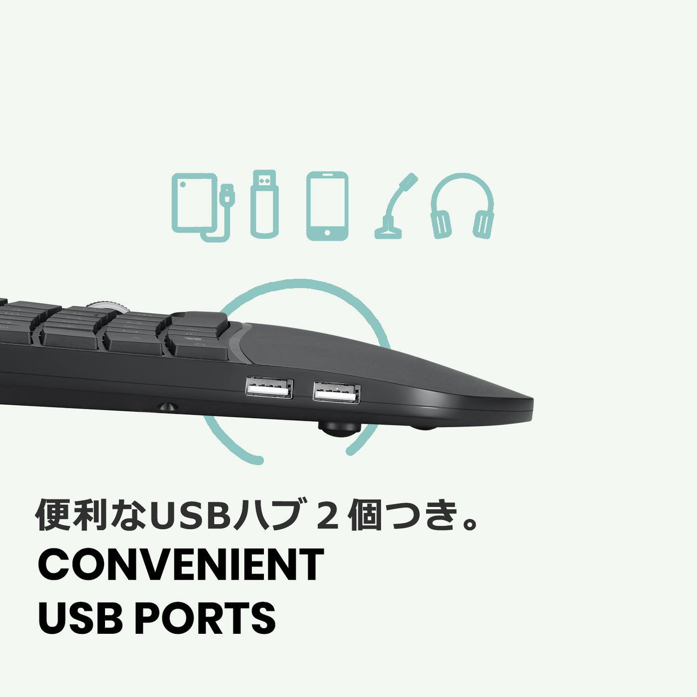 PERIBOARD-330B エルゴノミクスキーボード バックライト USBハブ2個