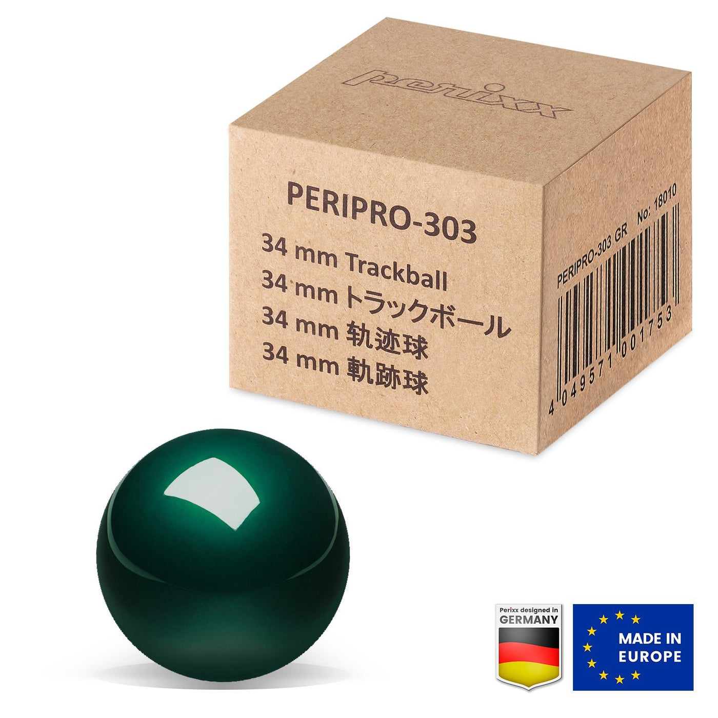 PERIPRO-303GN グリーン 34mm トラックボール 交換用 光沢仕上げ